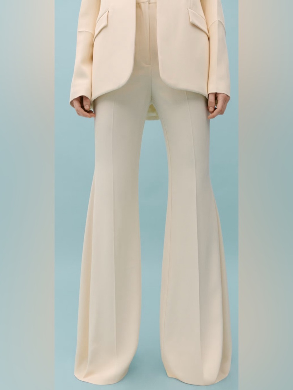 VICTORIA BECKHAM and MANGO Cream Wide-Leg Tailored Suit Pants